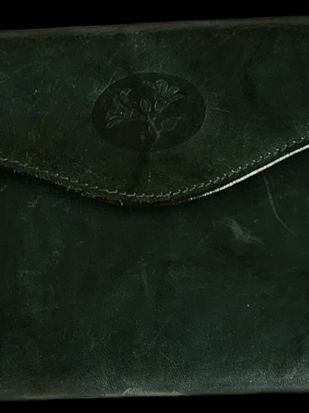 Vintage Buxton Dark Green Leather Kiss-Lock Trifold Wallet Clutch